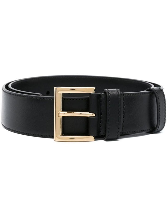 Black Logo Plaque Leather Belt
