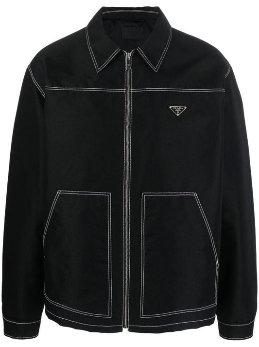 Black Contrast-stitch Shirt Jacket