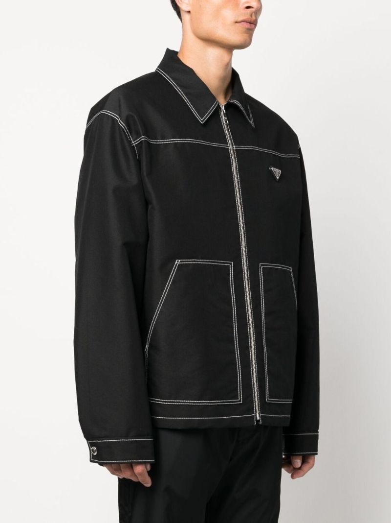 Black Contrast-stitch Shirt Jacket