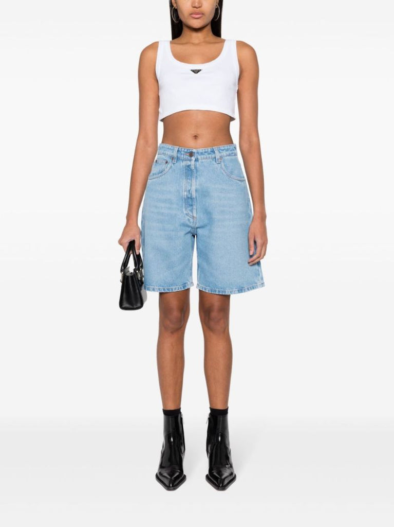Blue Wide-leg Denim Shorts