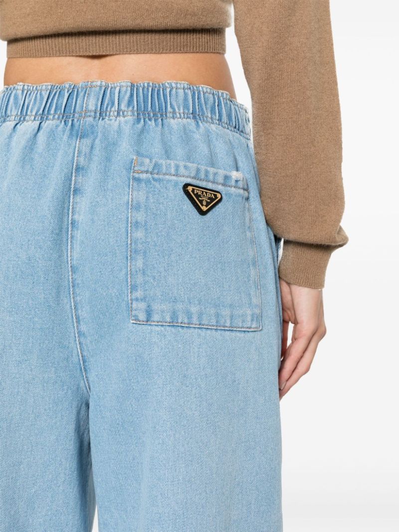 Blue Elasticated-waistband Wide-leg Jeans