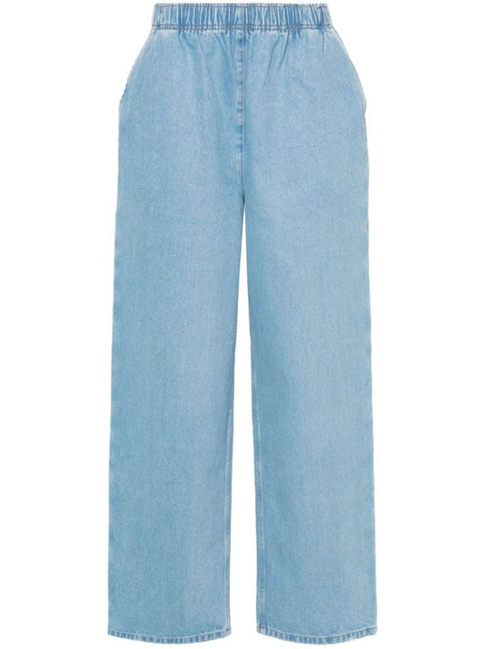 Blue Elasticated-waistband Wide-leg Jeans