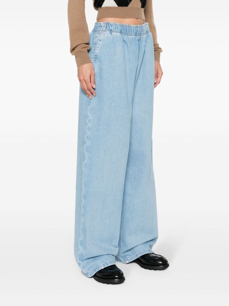 Blue Elasticated-waistband Wide-leg Jeans