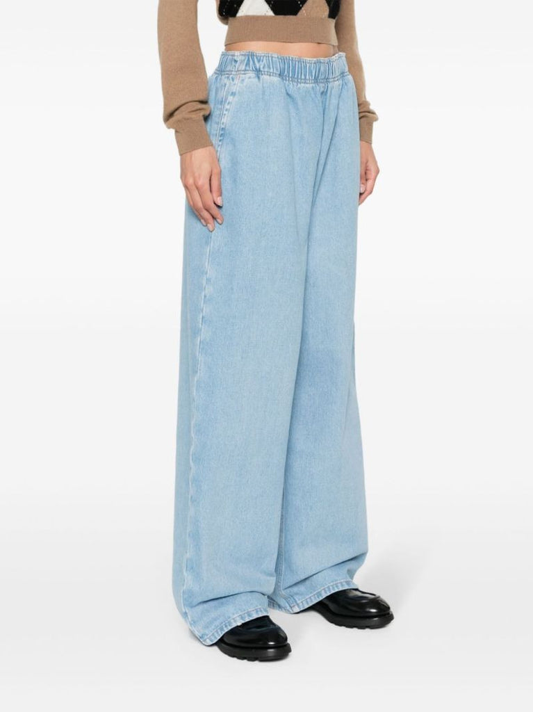 Blue Elasticated-waistband Wide-leg Jeans