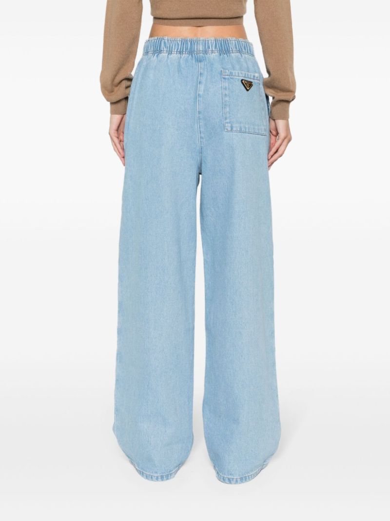 Blue Elasticated-waistband Wide-leg Jeans