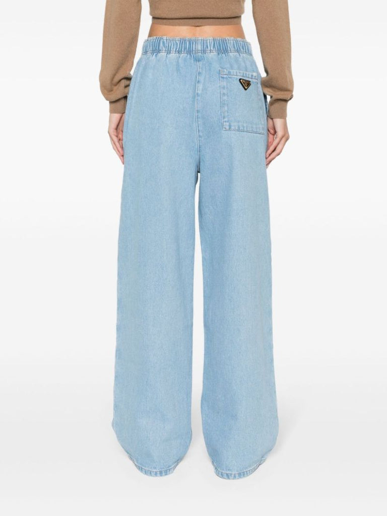 Blue Elasticated-waistband Wide-leg Jeans