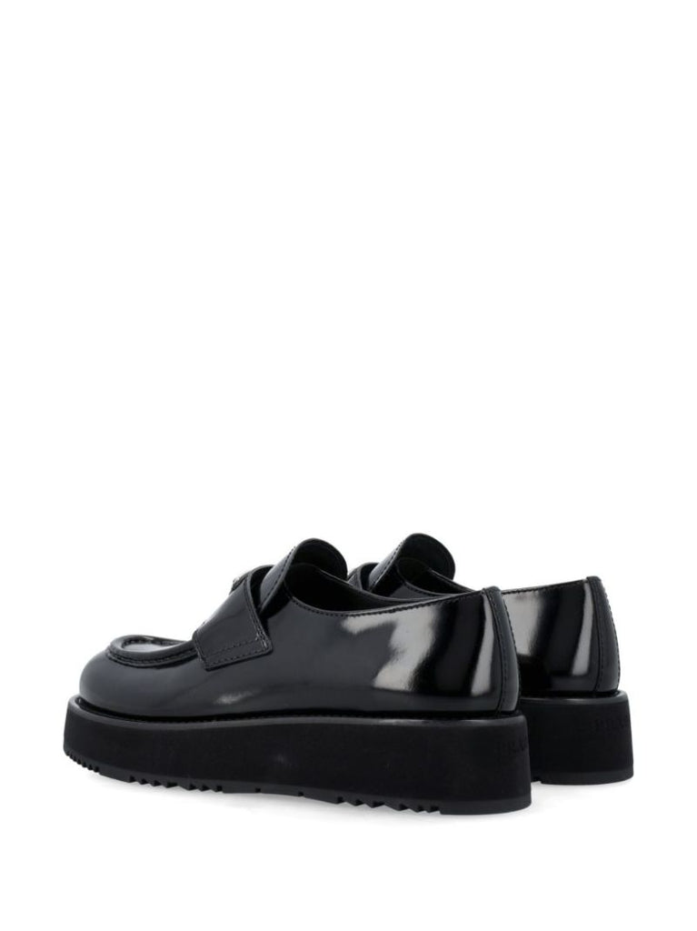 Black Triangle Logo Leather Loafers