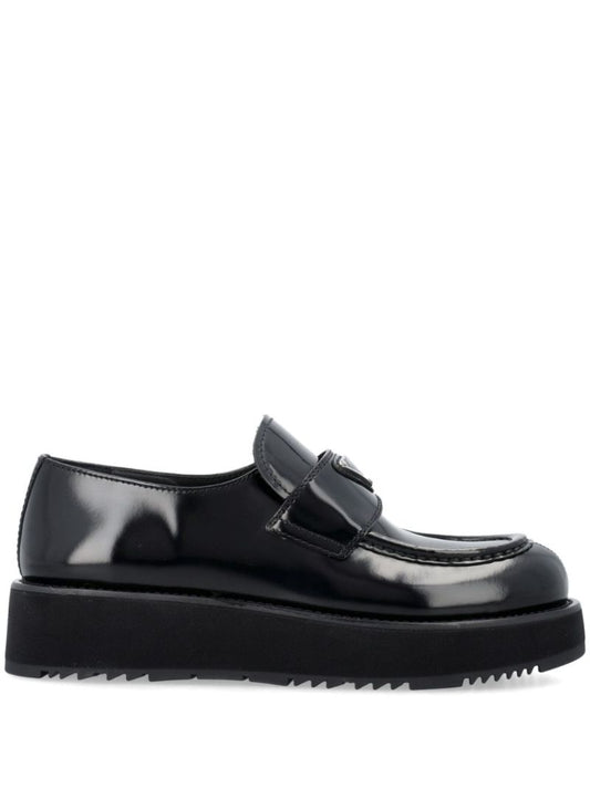 Black Triangle Logo Leather Loafers