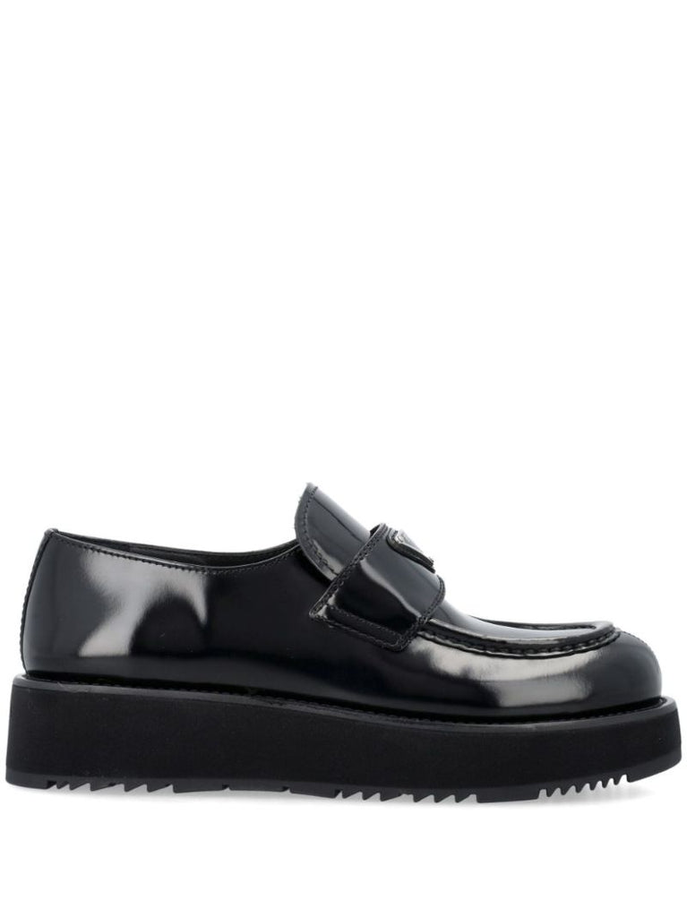 Black Triangle Logo Leather Loafers