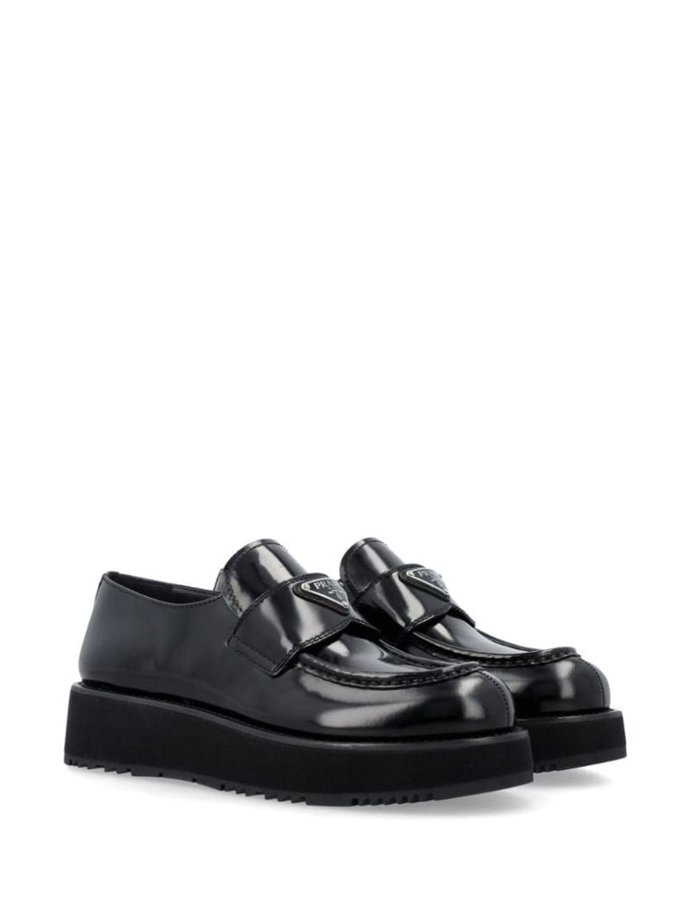 Black Triangle Logo Leather Loafers
