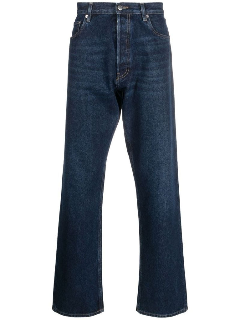 Blue Triangle-logo Straight-leg Jeans
