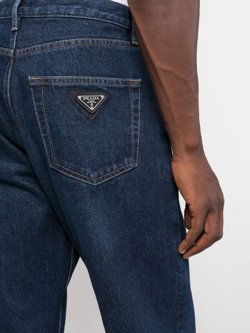 Blue Triangle-logo Straight-leg Jeans