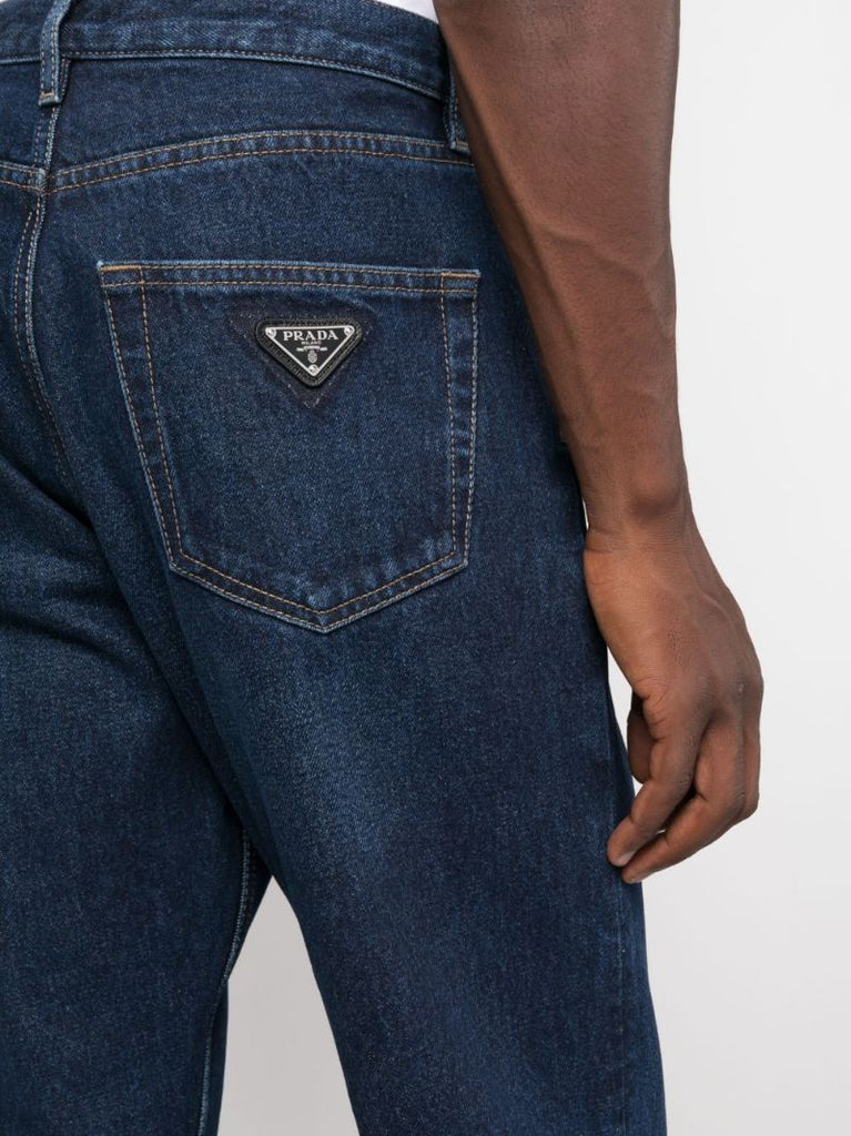 Blue Triangle-logo Straight-leg Jeans