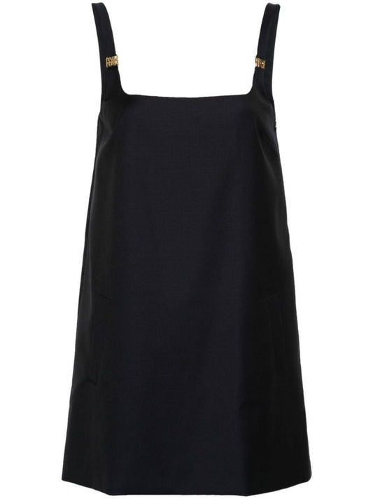 Blue Logo-lettering Wool Mini Dress