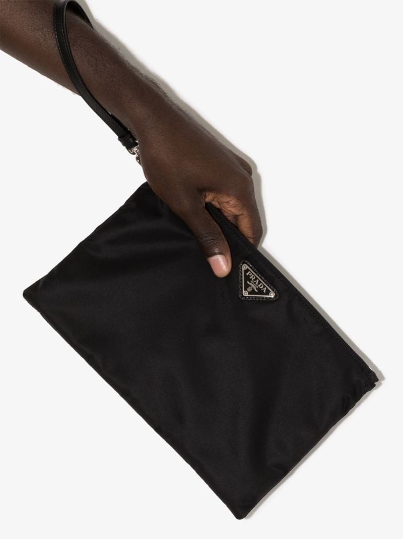 Black Re-nylon Logo Plaque Pouch Bag