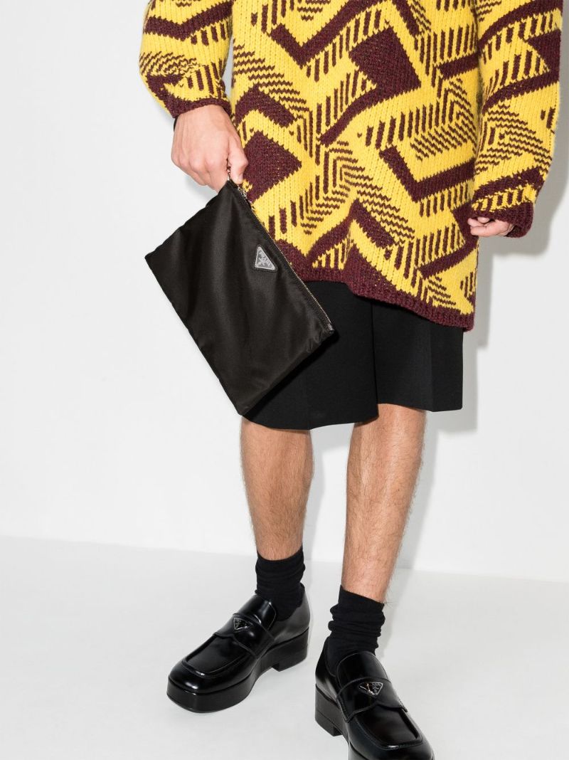 Black Re-nylon Logo Plaque Pouch Bag