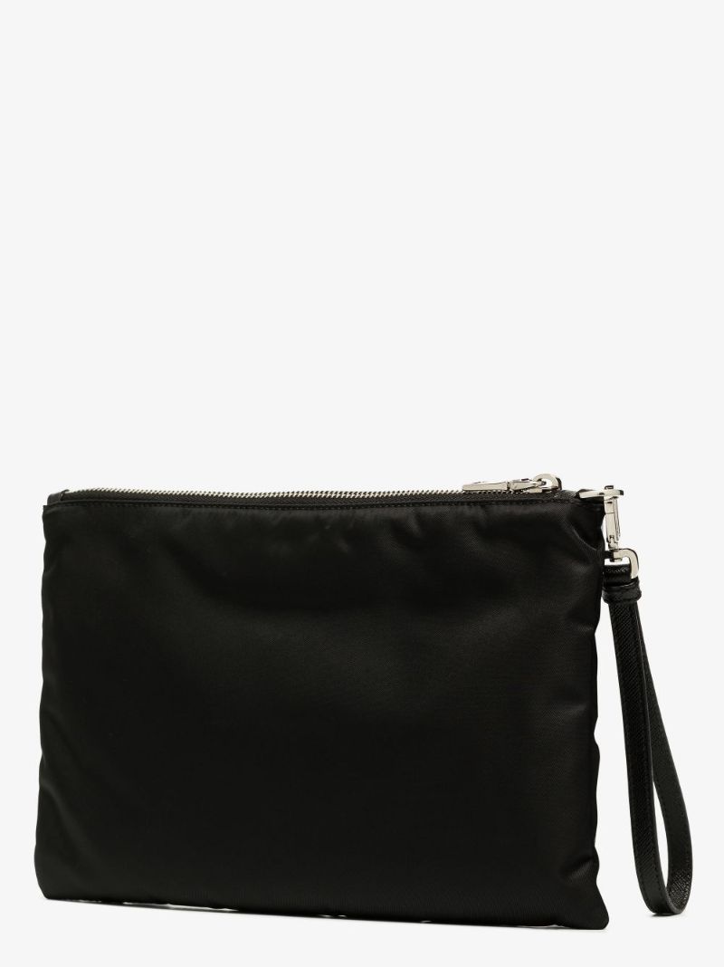 Black Re-nylon Logo Plaque Pouch Bag