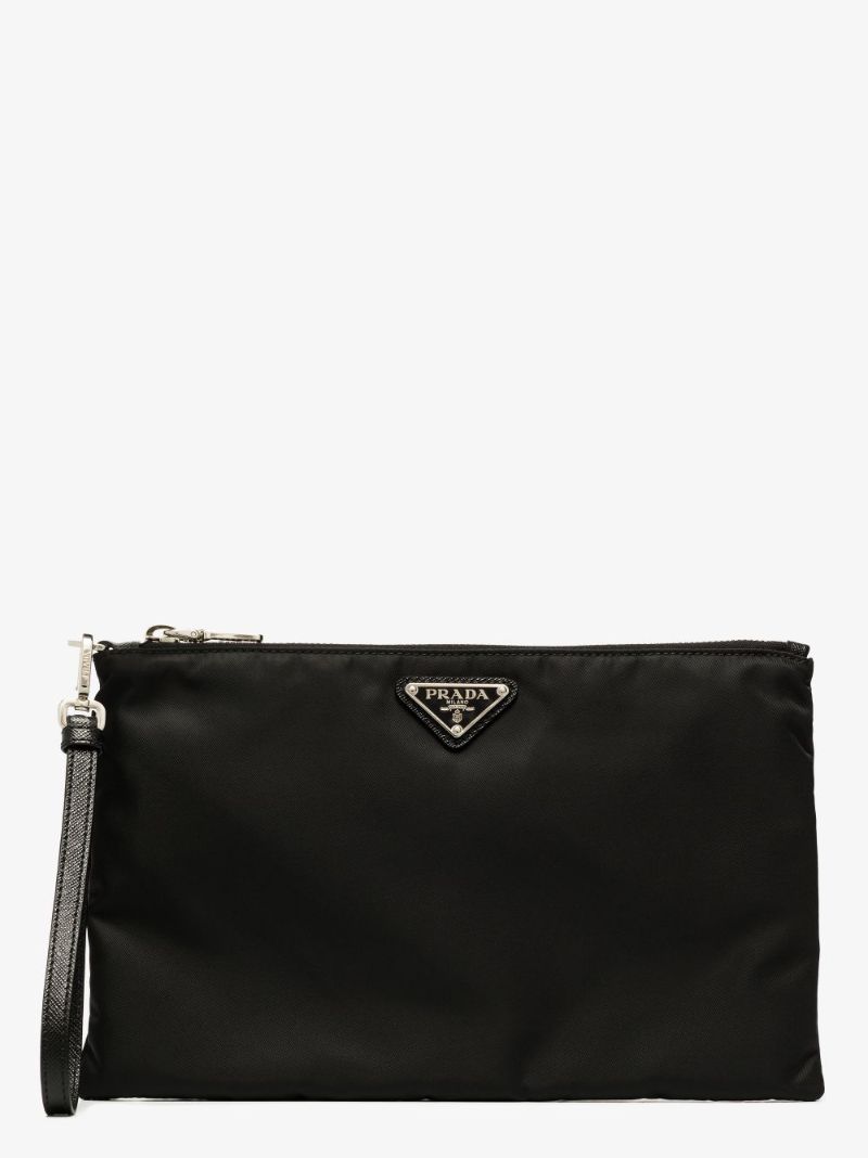 Black Re-nylon Logo Plaque Pouch Bag
