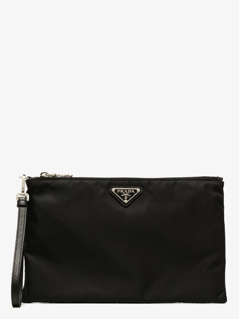 Black Re-nylon Logo Plaque Pouch Bag