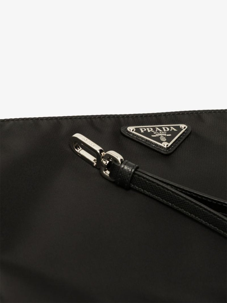 Black Re-nylon Logo Plaque Pouch Bag