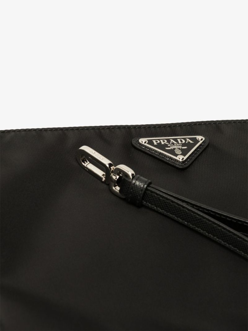Black Re-nylon Logo Plaque Pouch Bag