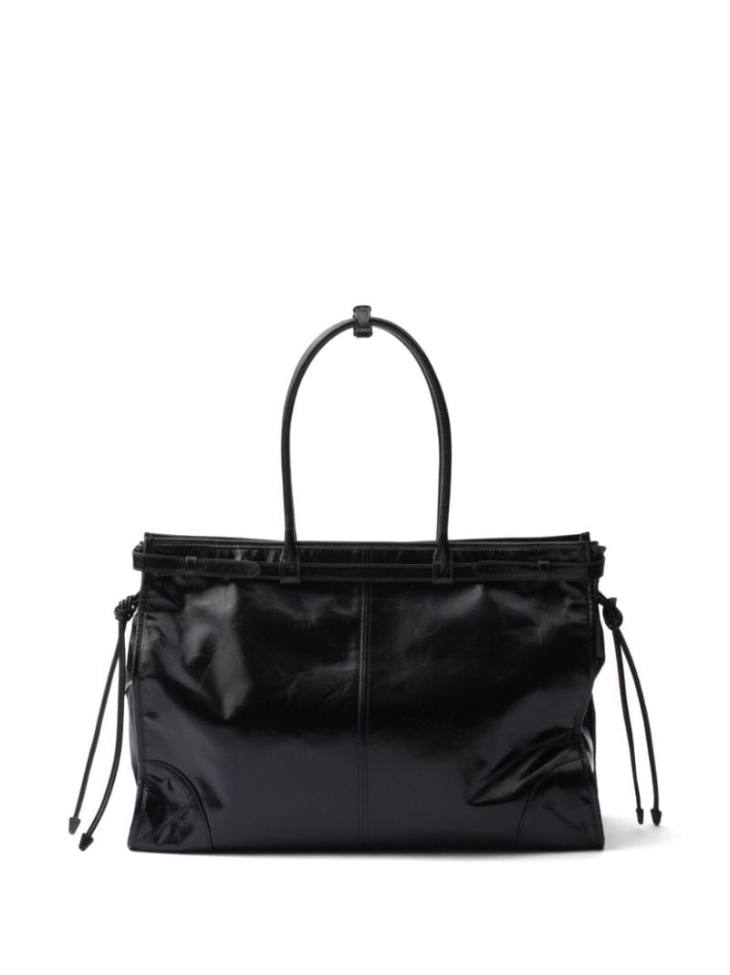 Black Triangle Logo Leather Tote Bag