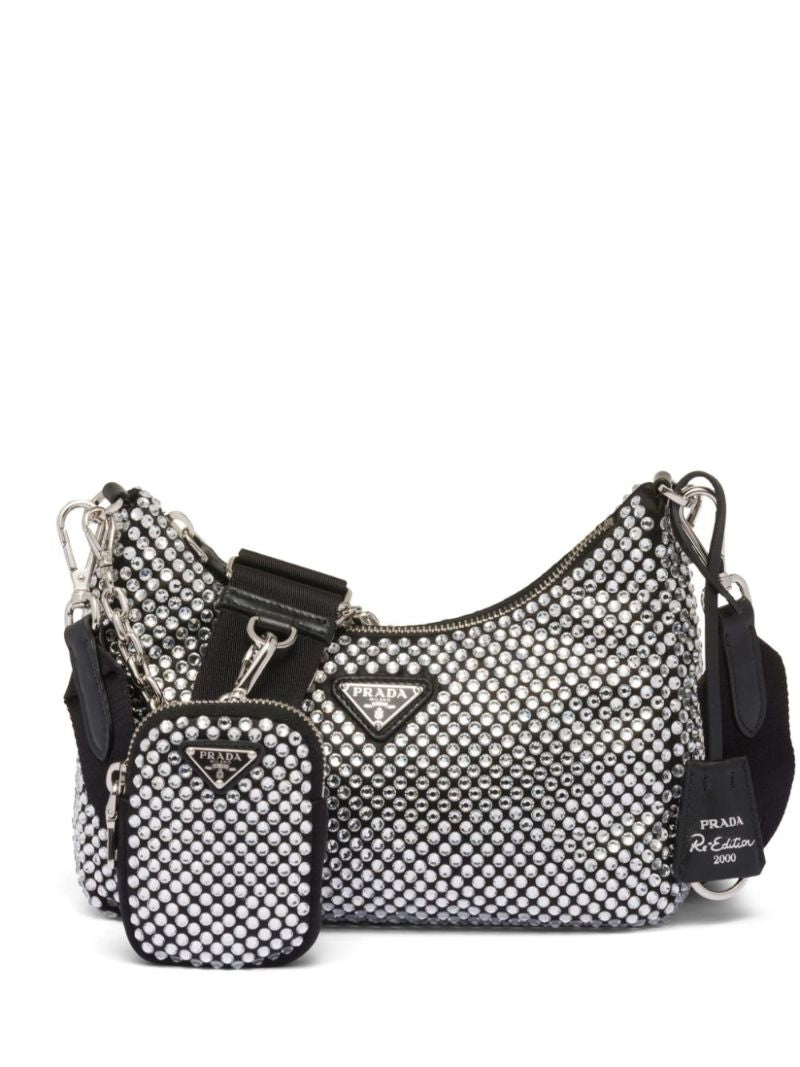 Black Re-edition 2005 Crystal Leather Shoulder Bag