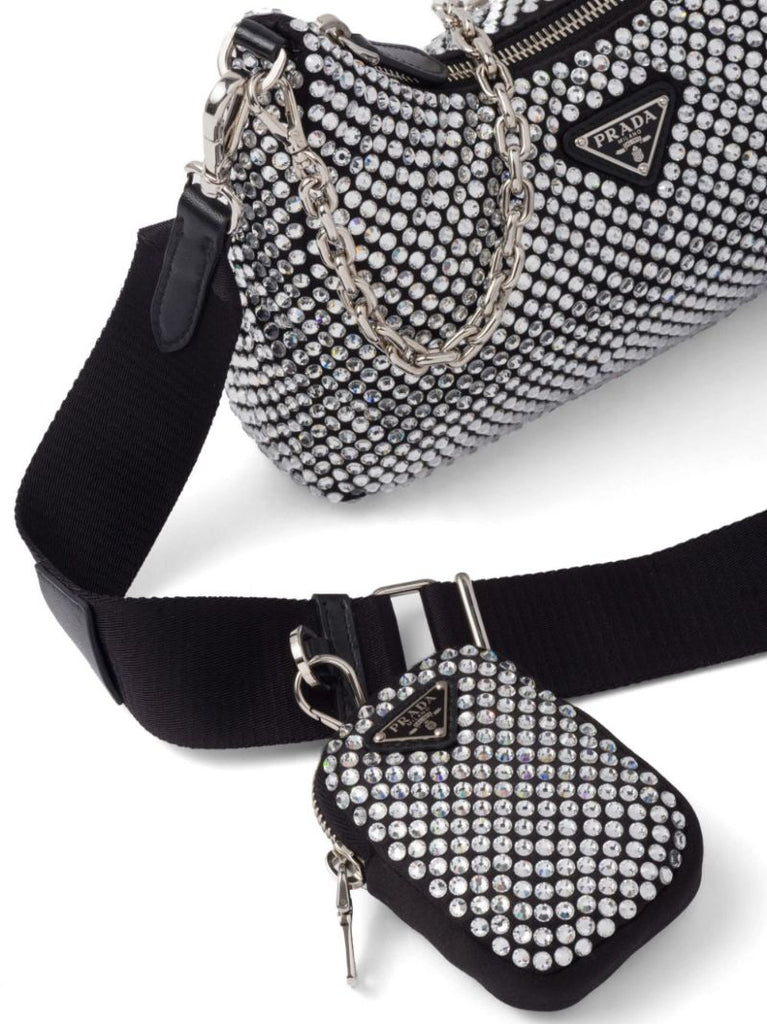 Black Re-edition 2005 Crystal Leather Shoulder Bag