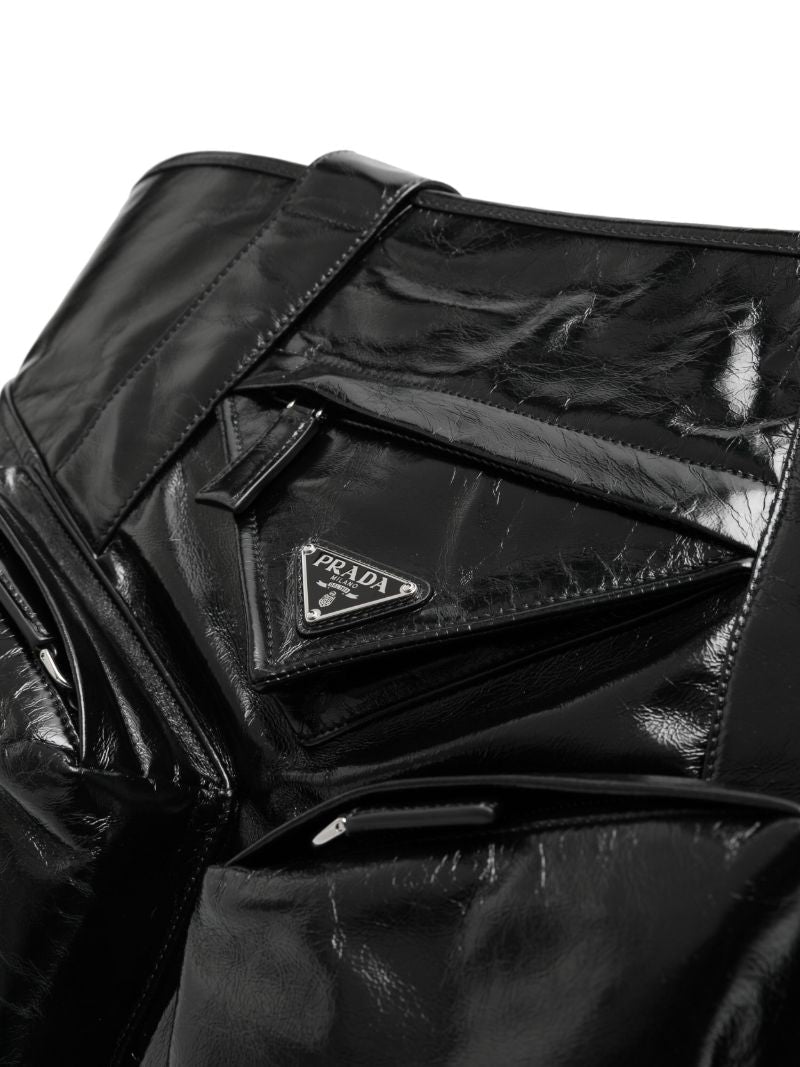 Black Padded Pockets Patent Leather Tote Bag