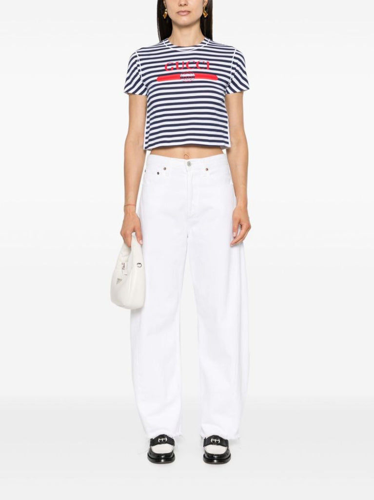 Blue Logo-print Striped Cotton T-shirt