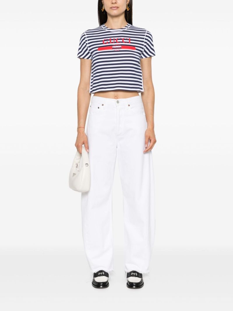 Blue Logo-print Striped Cotton T-shirt
