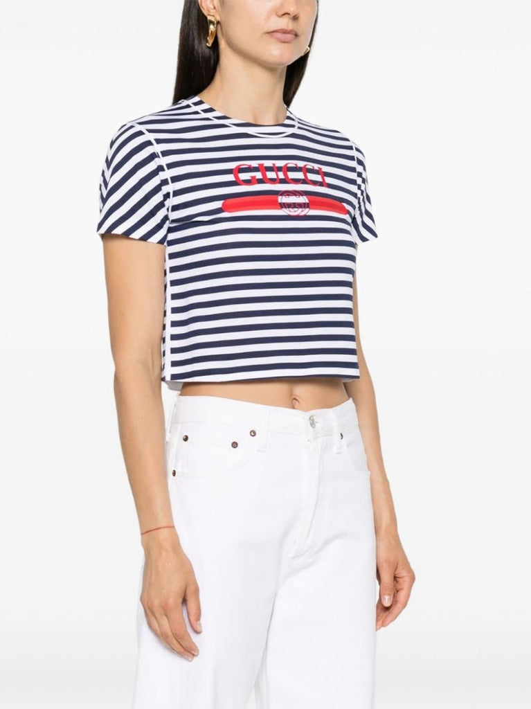 Blue Logo-print Striped Cotton T-shirt