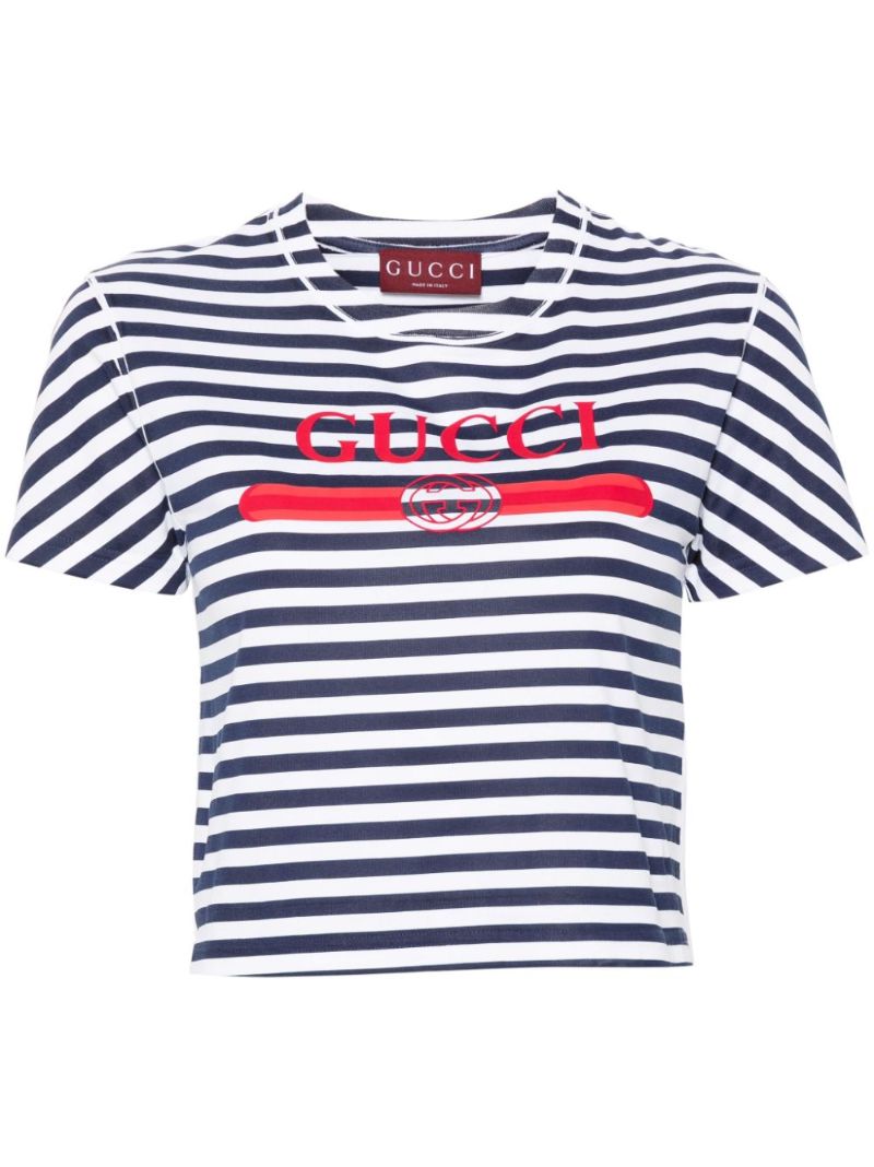 Blue Logo-print Striped Cotton T-shirt