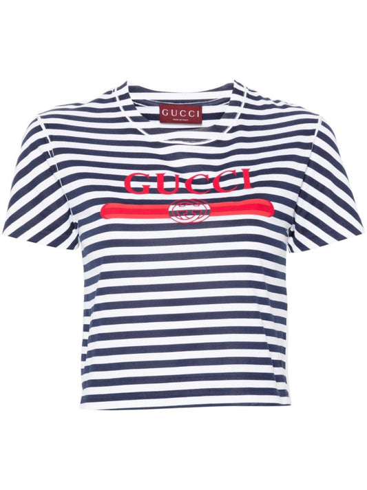 Blue Logo-print Striped Cotton T-shirt