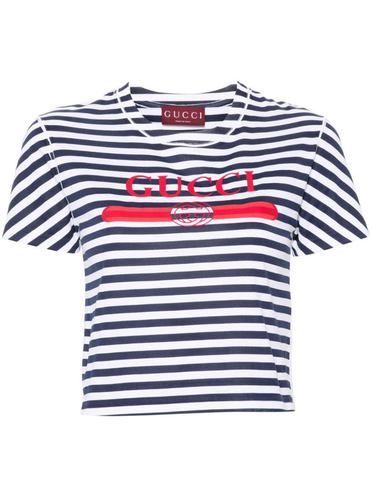 Blue Logo-print Striped Cotton T-shirt