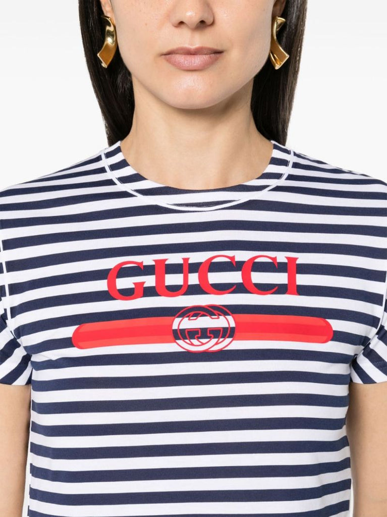 Blue Logo-print Striped Cotton T-shirt