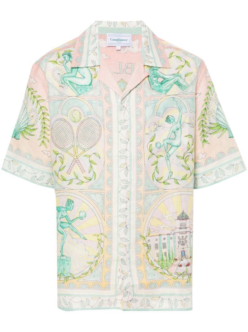 Pink Vase-print Linen Shirt