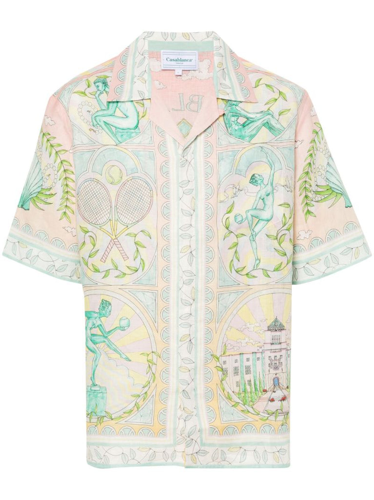 Pink Vase-print Linen Shirt