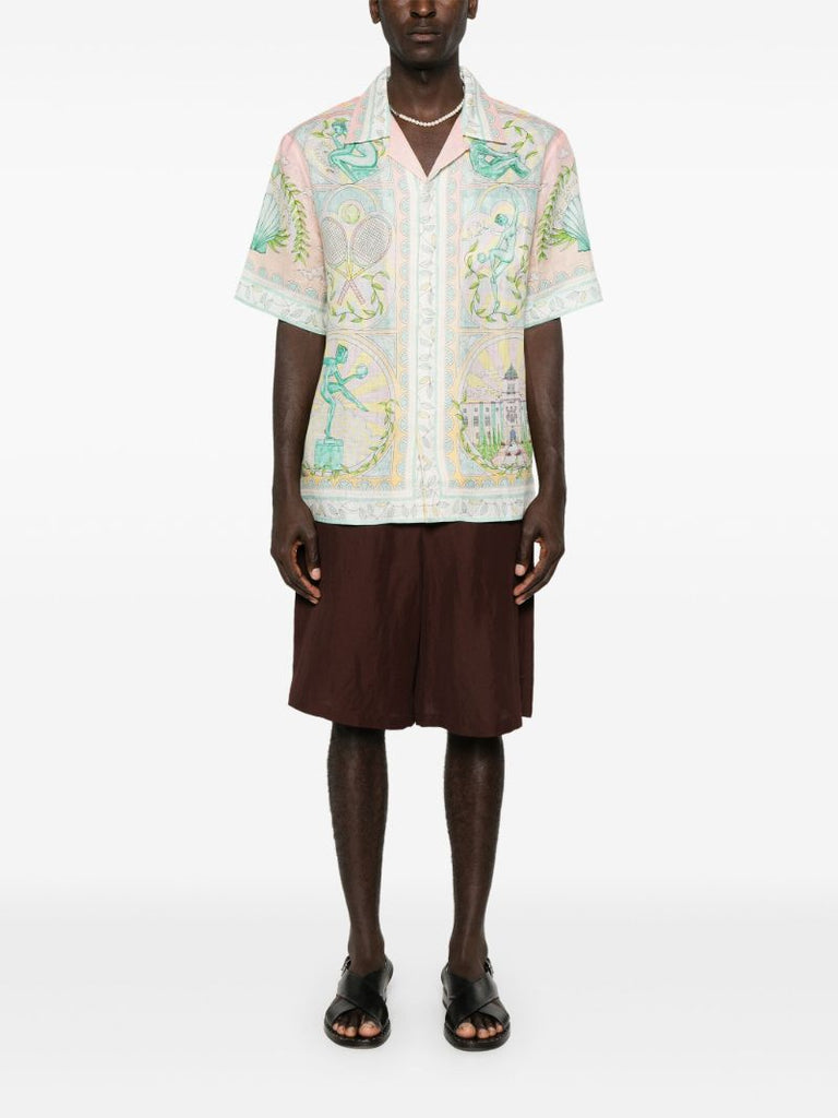 Pink Vase-print Linen Shirt