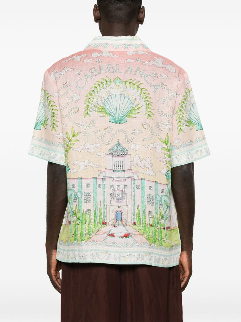 Pink Vase-print Linen Shirt