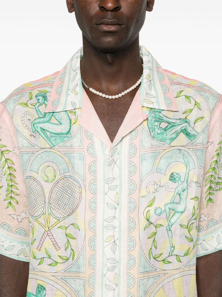 Pink Vase-print Linen Shirt