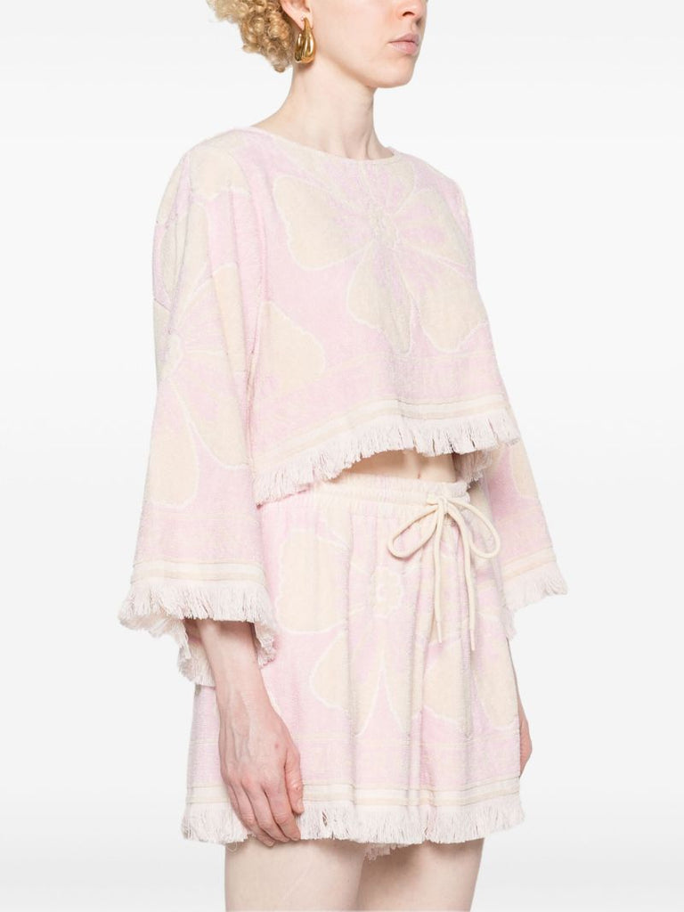 Pink Pop Towelling Crop Cotton Blouse