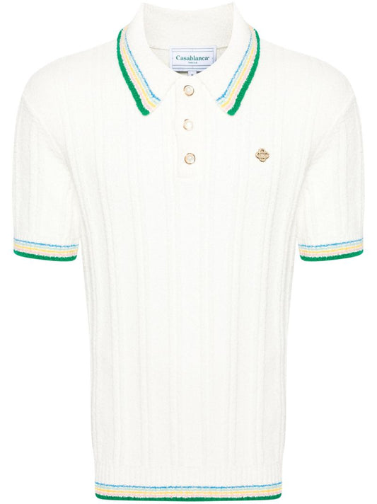 White Stripe-trim Knitted Polo Shirt