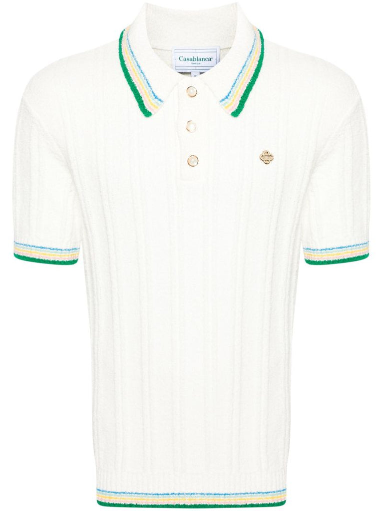 White Stripe-trim Knitted Polo Shirt