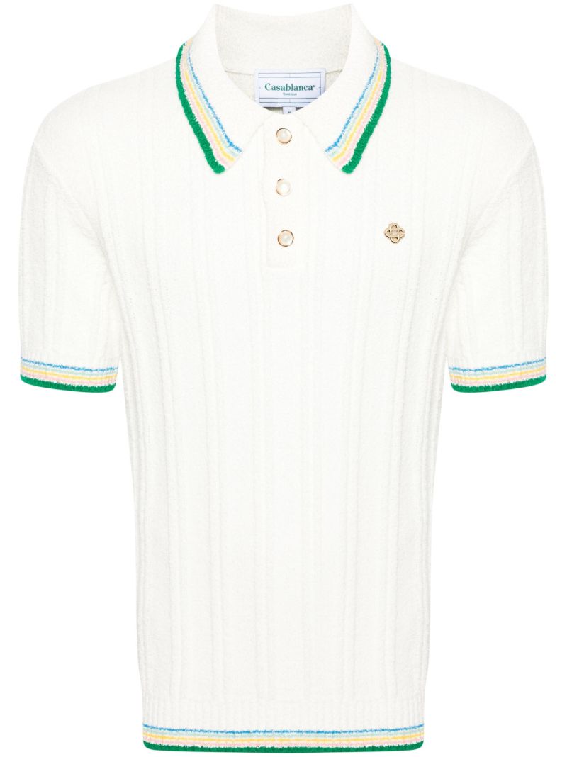 White Stripe-trim Knitted Polo Shirt