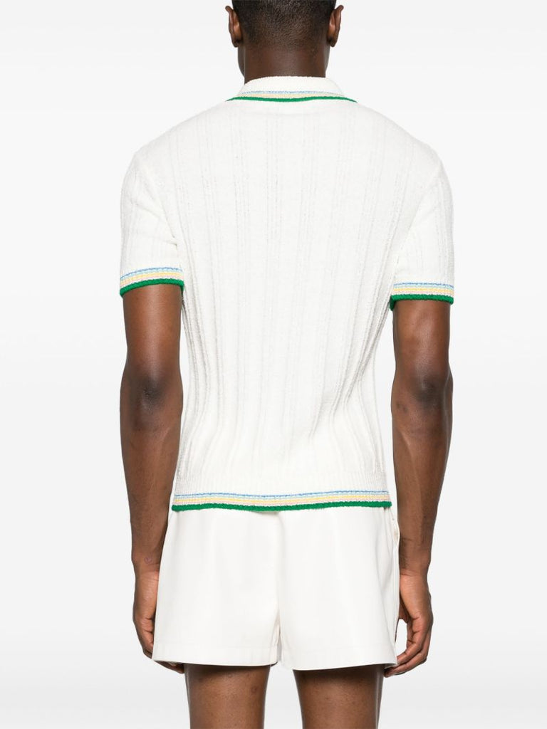 White Stripe-trim Knitted Polo Shirt
