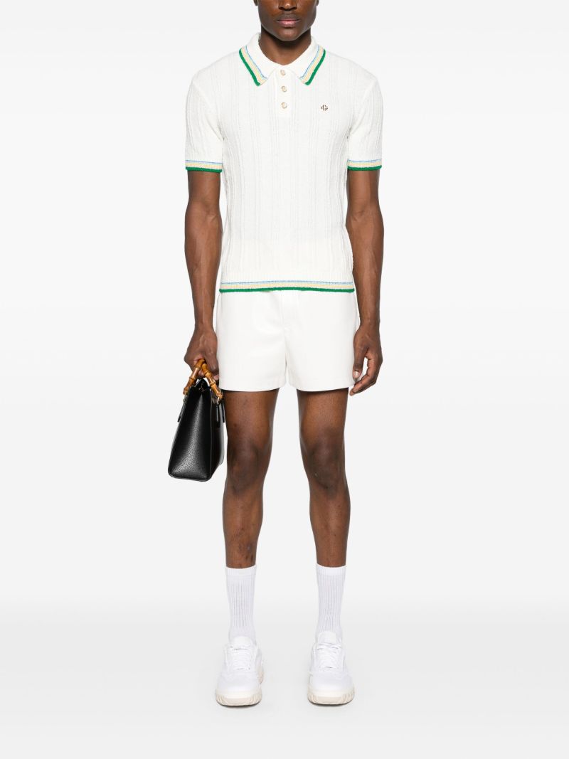 White Stripe-trim Knitted Polo Shirt