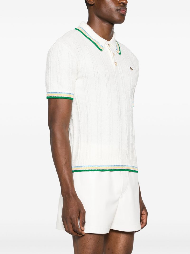 White Stripe-trim Knitted Polo Shirt