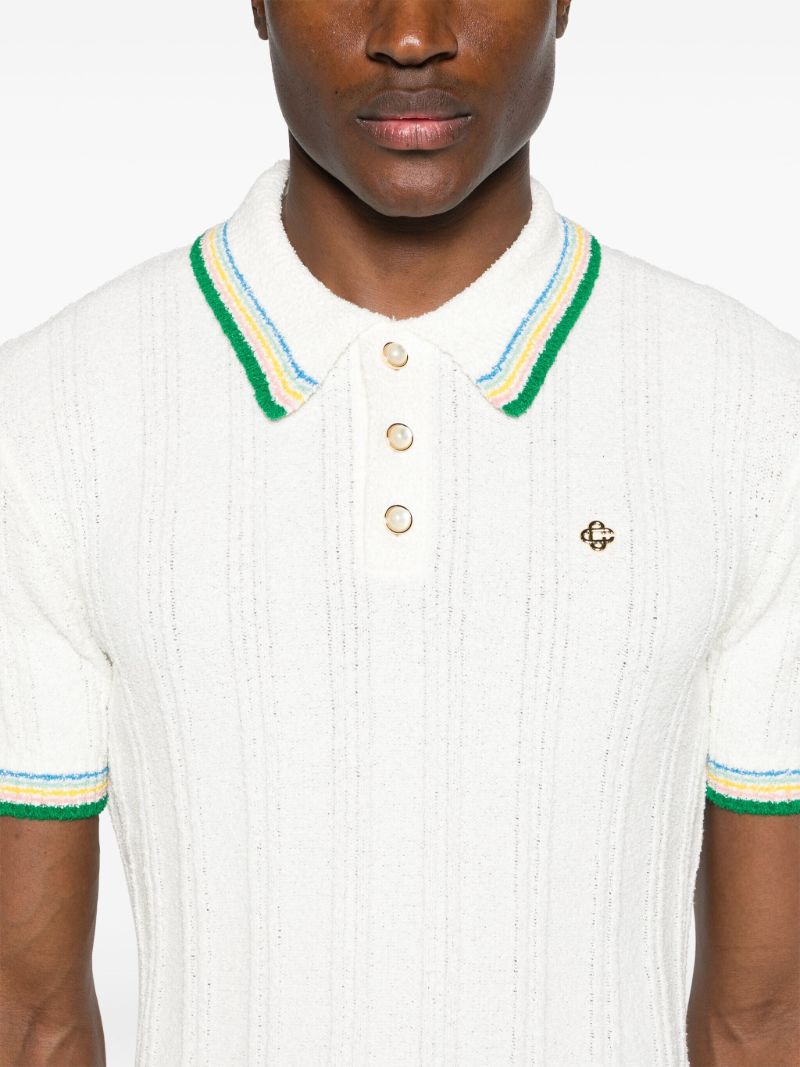 White Stripe-trim Knitted Polo Shirt