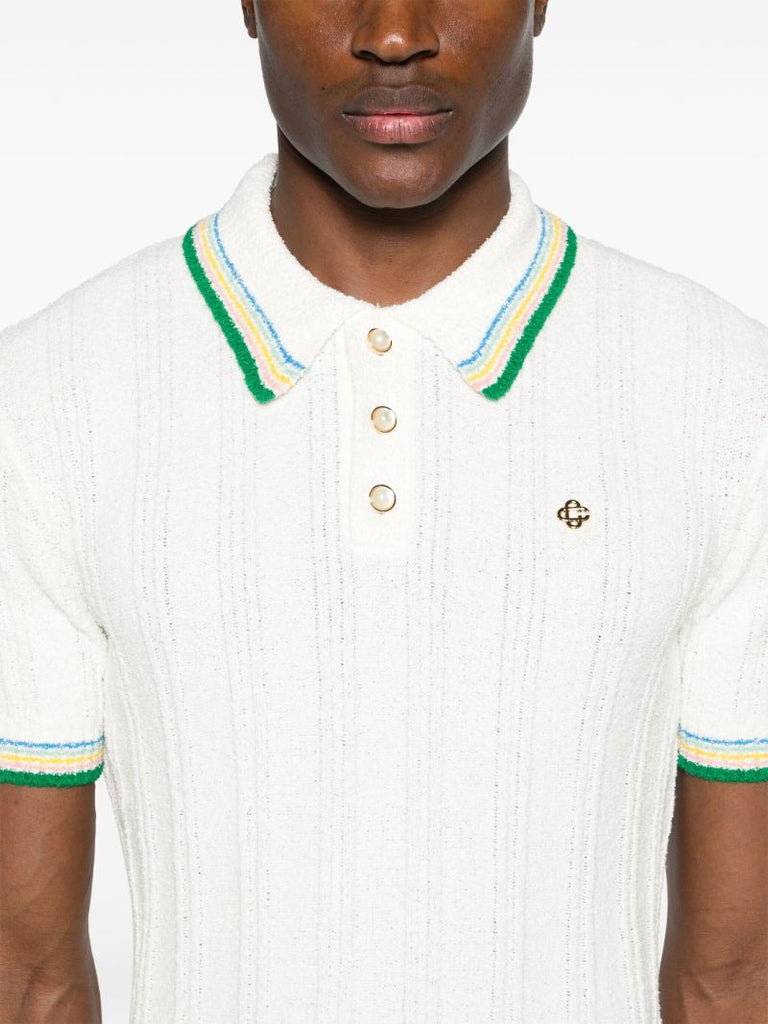 White Stripe-trim Knitted Polo Shirt